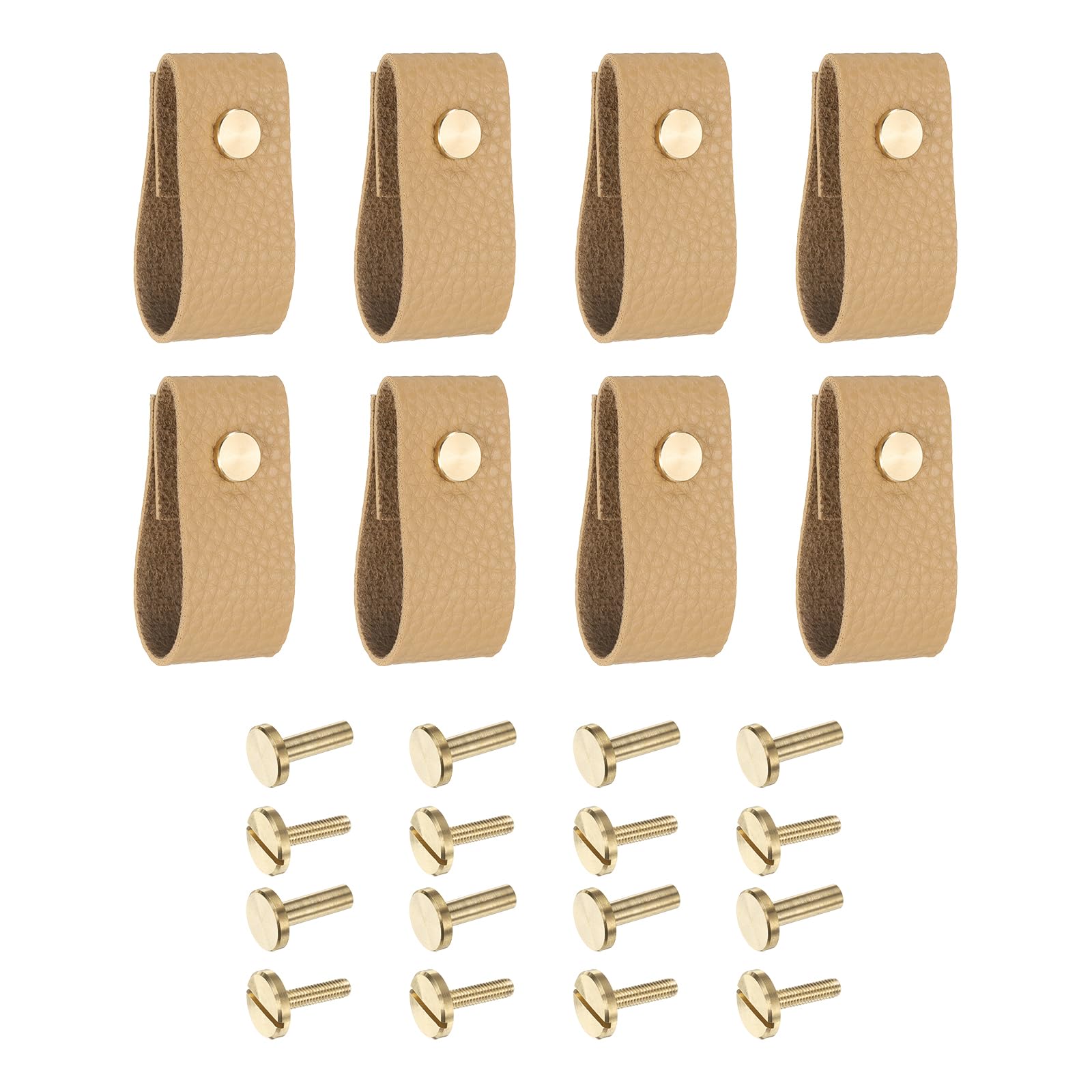 sourcing map 8 Pack Leather Drawer Pulls Leather Dresser Pull Knobs Handles Replacement of Traditional Knobs for Dresser Drawer, Closet, Kitchen Cupboard, Camel Color