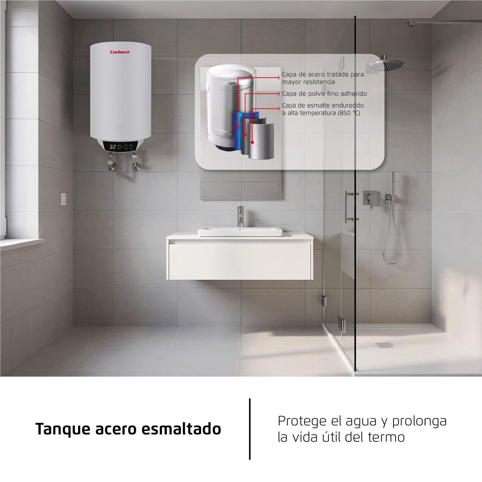 Corberó – Termo Eléctrico Digital | CTWBD80 | 72L | 30-75º | Función Smart | Termostato Exterior Regulable | Protección Anticorrosión | Resistencia de Acero | Termómetro exterior| Panel Digital
