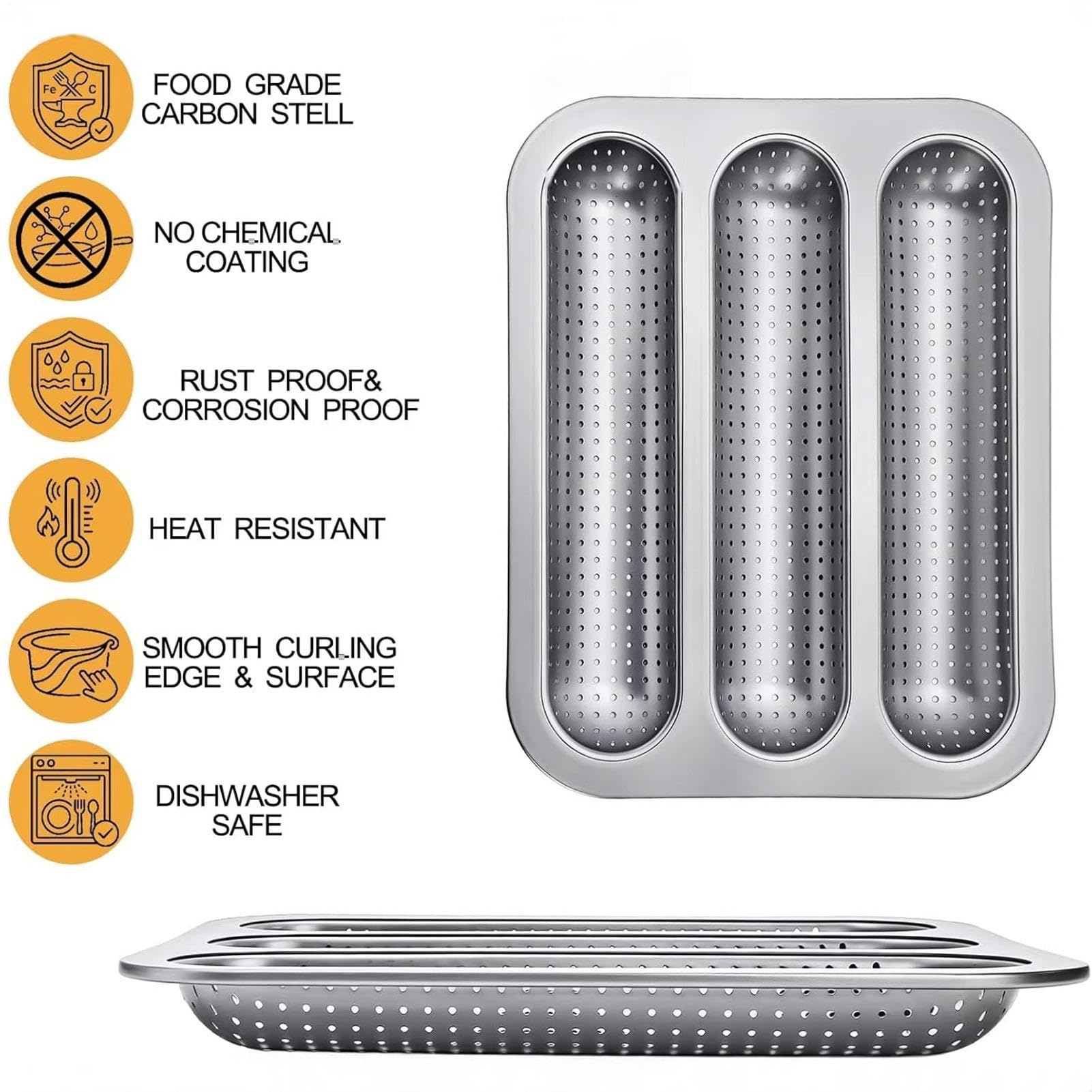 Molde Para Pan Francés Molde Perforado Antiadherente De 3 Cavidades | 2 Piezas Molde para Pan Francés de Barra Preparar Comidas Y Cocina Diaria Tanto En Exterior Como En Hogar Y Mucho Más
