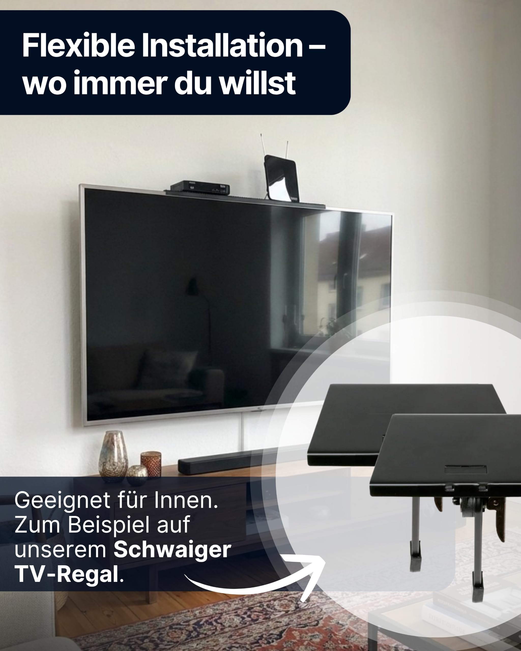 SCHWAIGER DVB-T2 Zimmerantenne aktiv I 36 dB TV-Antenne mit Verstärker regelbar & LTE-Filter I DVB-T2 HD Ringantenne für Fernseher I DAB+ Radio Innenantenne mit Teleskop-Stäben