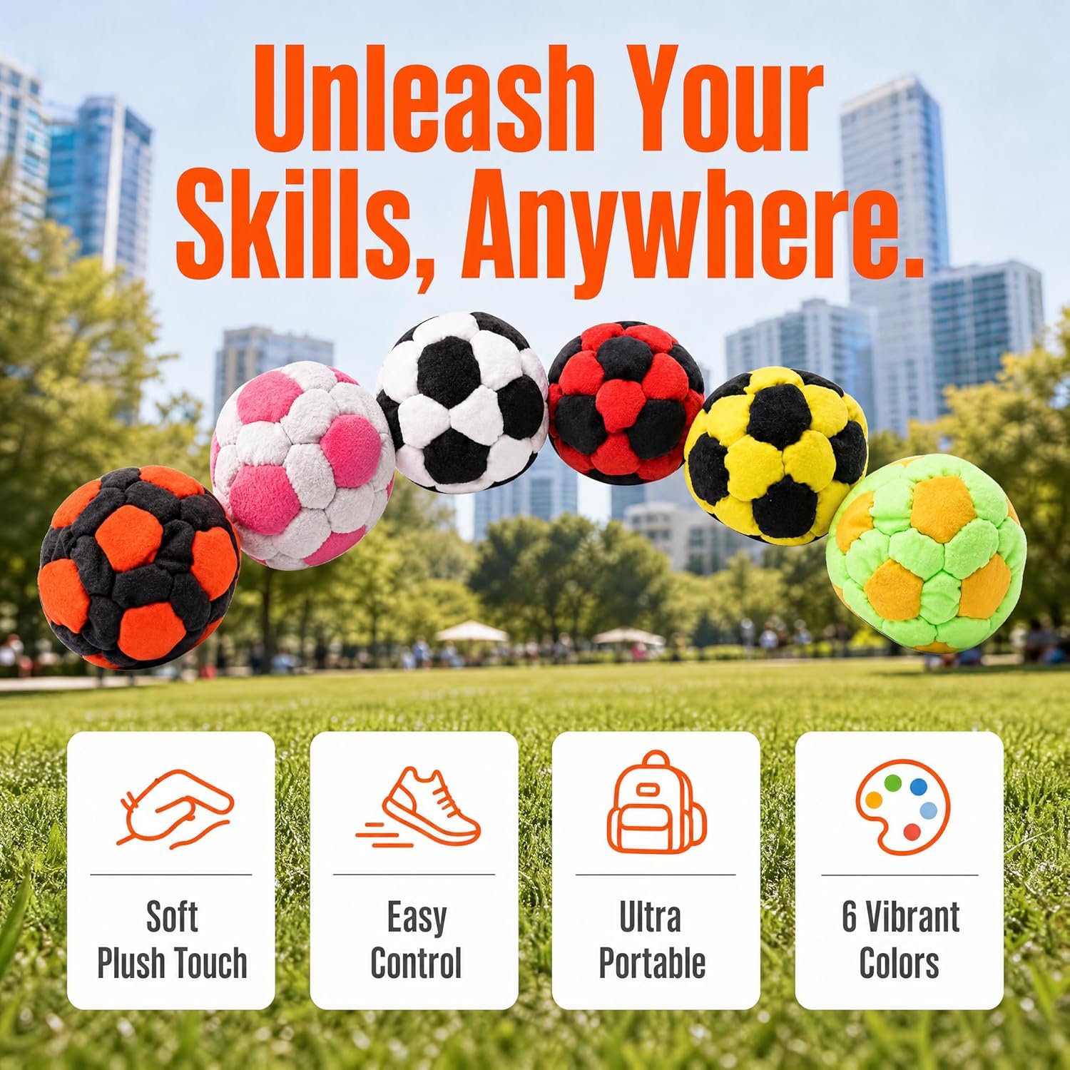 View 1 of **ONLY 1** Generic Soccer Hackys Footbag Sacks (Orange Black, 6-Piece)