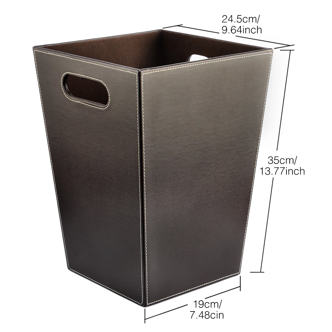 Mülleimer, Rechteckig Mülleimer Leder Papierkorb mit Griff Klein Abfallkorb für Küche Bad Büro Wohnzimmer Schlafzimmer, 34.5 * 25.6 * 19CM (Braun)