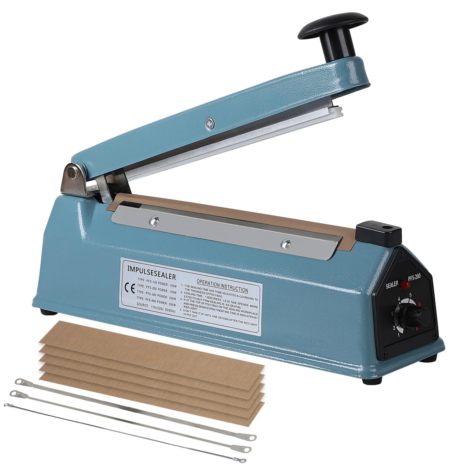 LALAGO Termosaldatrice per Plastica Sacchetti 200mm, Blu Sigillatrice Macchina ad Impulsi Guarnizione Larga 5mm, Impulse Heat Sealer per Mylar PP PE Alluminio Bags Macchina Sigillante