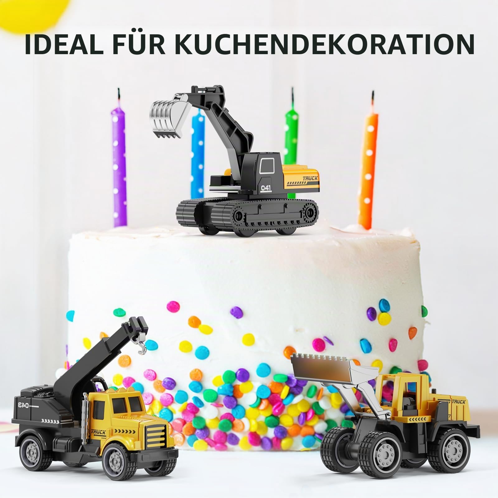 HONGTUO Baustellen Fahrzeuge Metall Kunststoff Bagger Spielzeugautos Transporter Kinderspielzeug für Kinder 3 4 5 Jahren，Geschenk Set 8-teilig