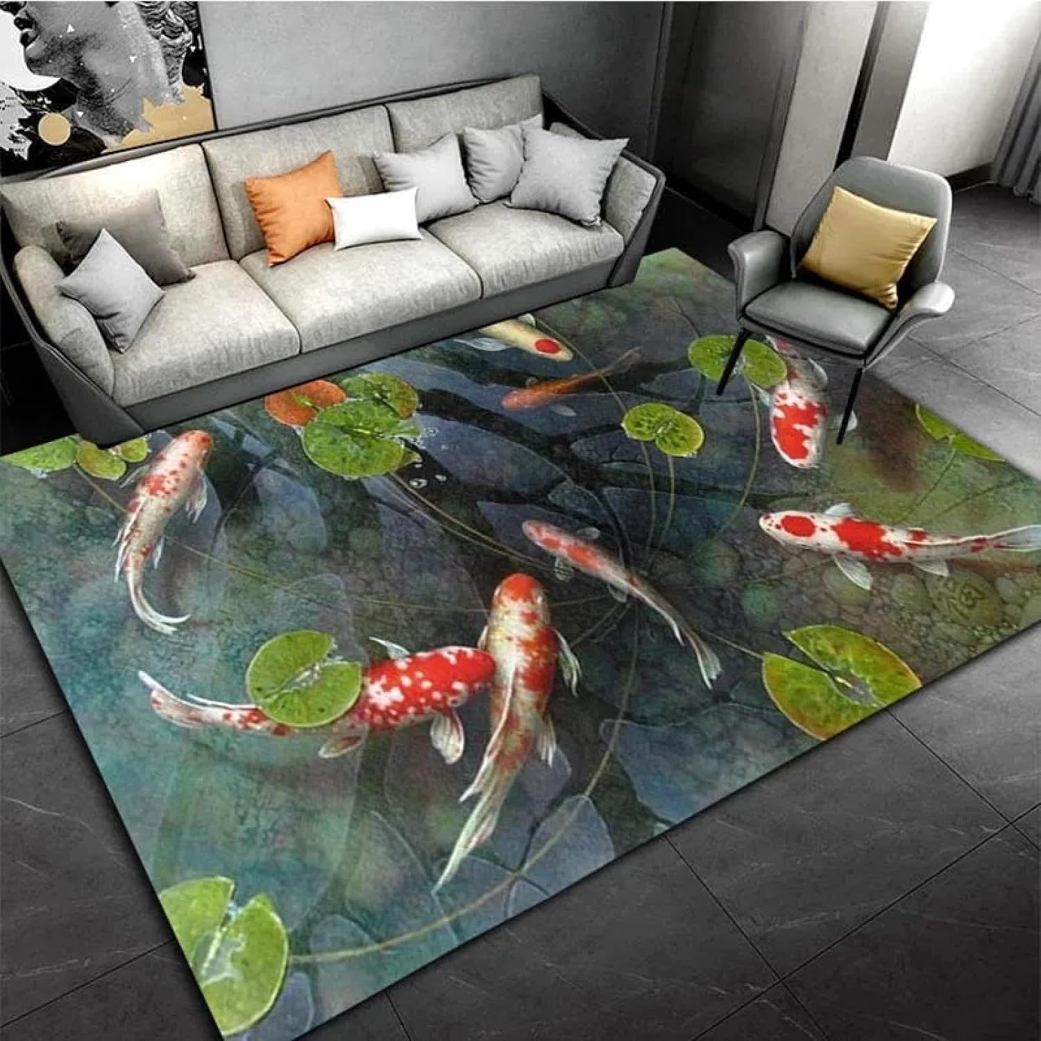 Fish Koi Carp Carpet Anti-Slip Carpets Absorbent Bath Laundry Floor Entrance Doormat Washable Household Area Rug 90x150cm