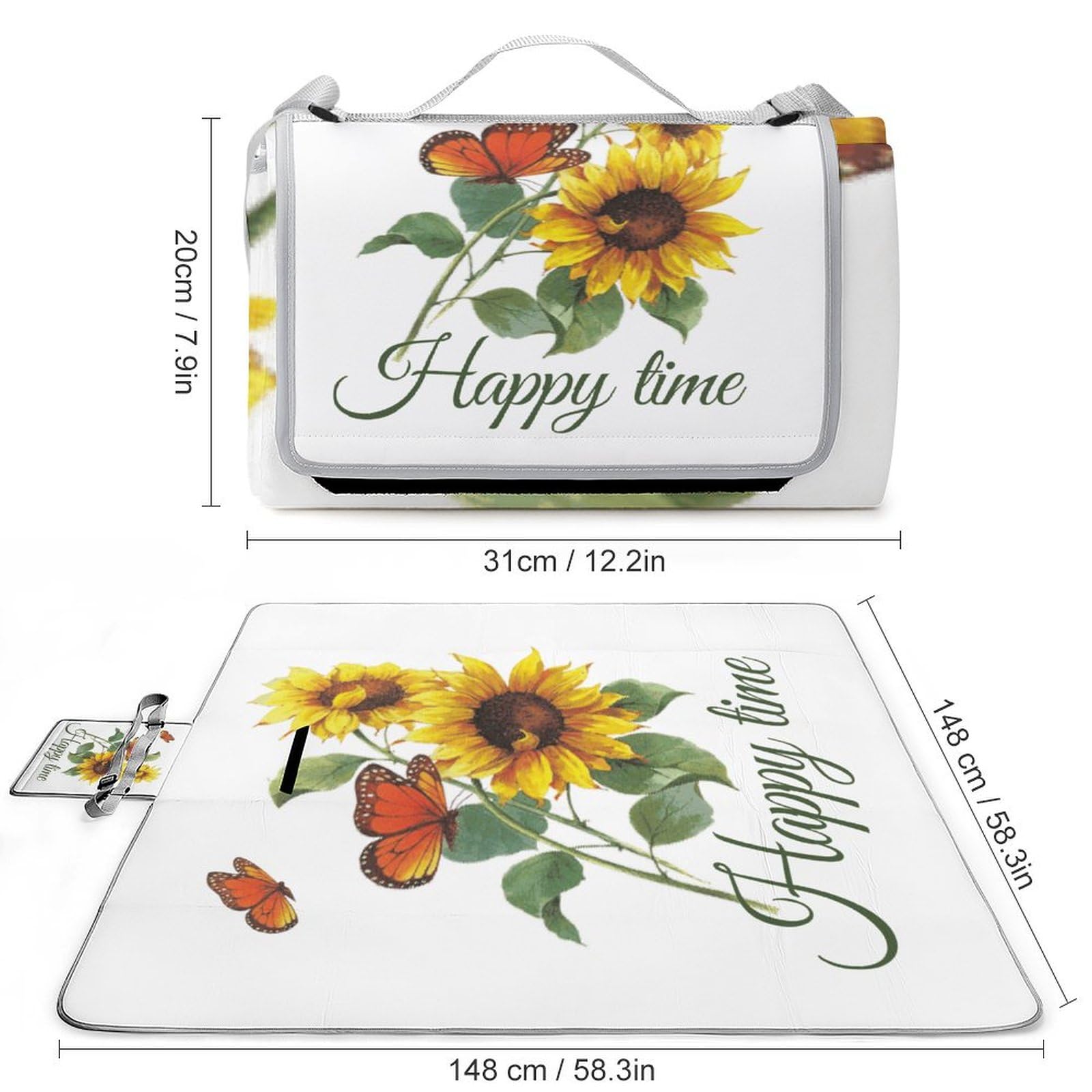 3D Impression Le Happy Hour Couverture Pique Nique Tapis De Plage Anti Sable Nappe Picnic Plaid Pique Nique pour Camping, Parc, Jardin, Plage 148x148cm