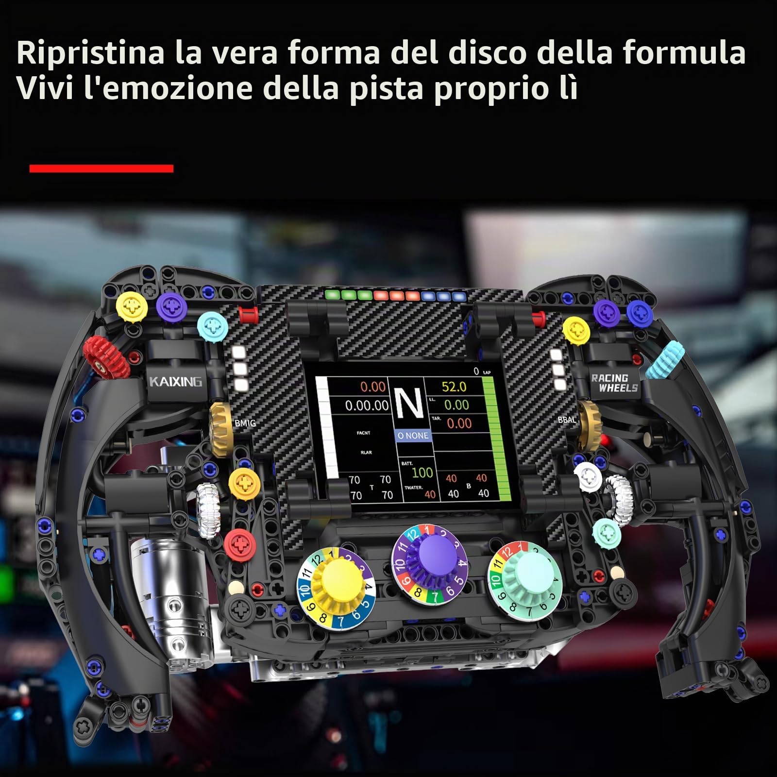 Racing Simulator Set di costruzione del volante, un giocattolo di ingegneria stelo con manopole funzioni, pannello di visualizzazione e paddle Shifters, adatto per bambini e collezionisti adulti. (A)
