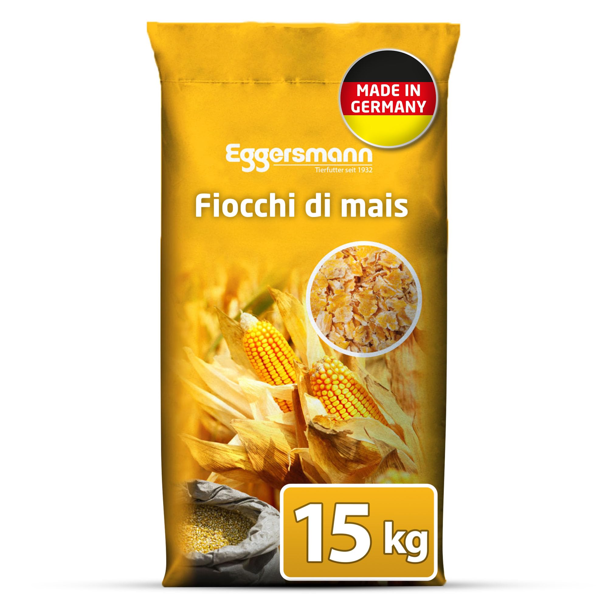 Eggersmann Fiocchi di Mais 15 kg – Mangime Unico per Cavalli e Pony – Ideale in Caso di Maggiore Potenza e Animali indeboliti – Fornisce energia e Supporta L'Aumento di Peso