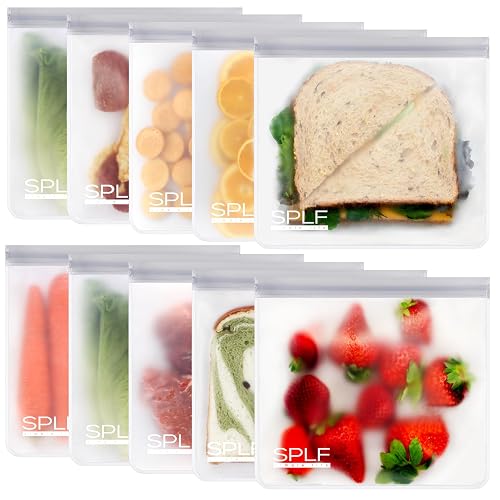 SPLF 10 Pack Reusable Sandwich Bags Dishwasher Safe, Reusable Quart