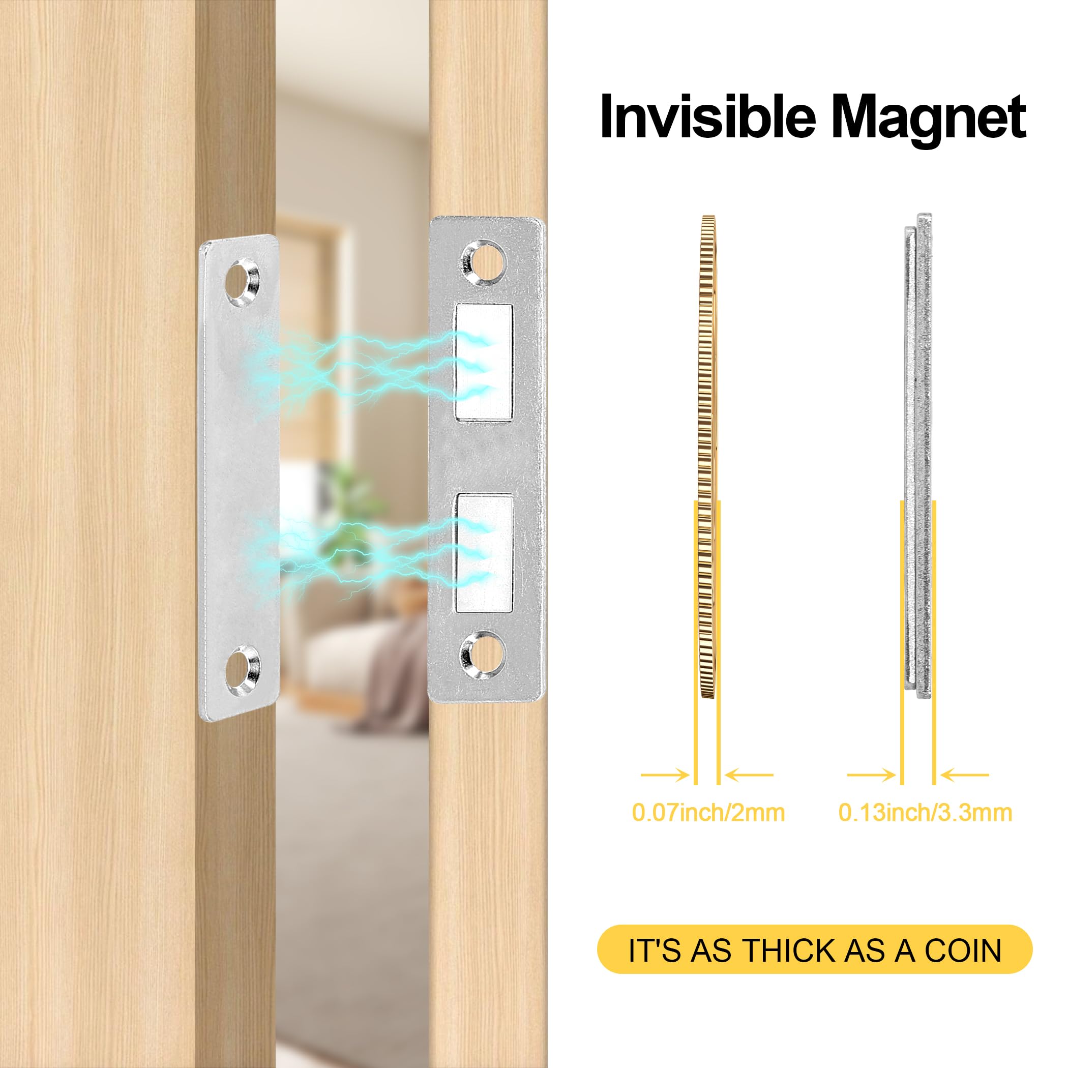 Schrank-Magnetschnäpper, 20 Stück, silberfarben, lang, ultradünn, magnetische Schranktürschnäpper, selbstklebende Schrankmagnete für Küche, Schublade, Schrank, Tür, Schrank, verdeckter