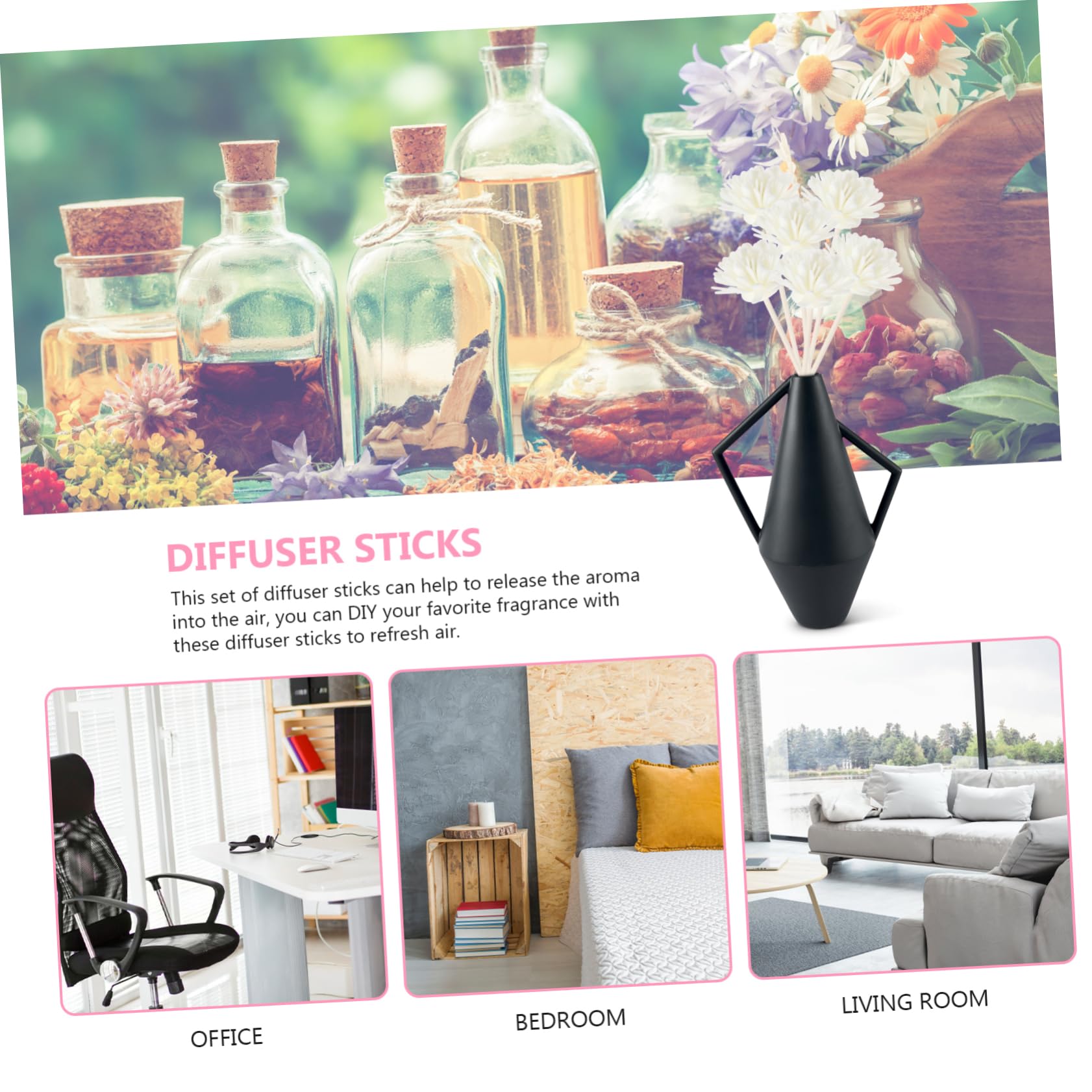 Amosfun 24pcs Simulated Flower Shaped Diffuser Sticks Handmade Rattan Refill Sticks for Essential Oils White Floral Decoration for Home and Relaxation