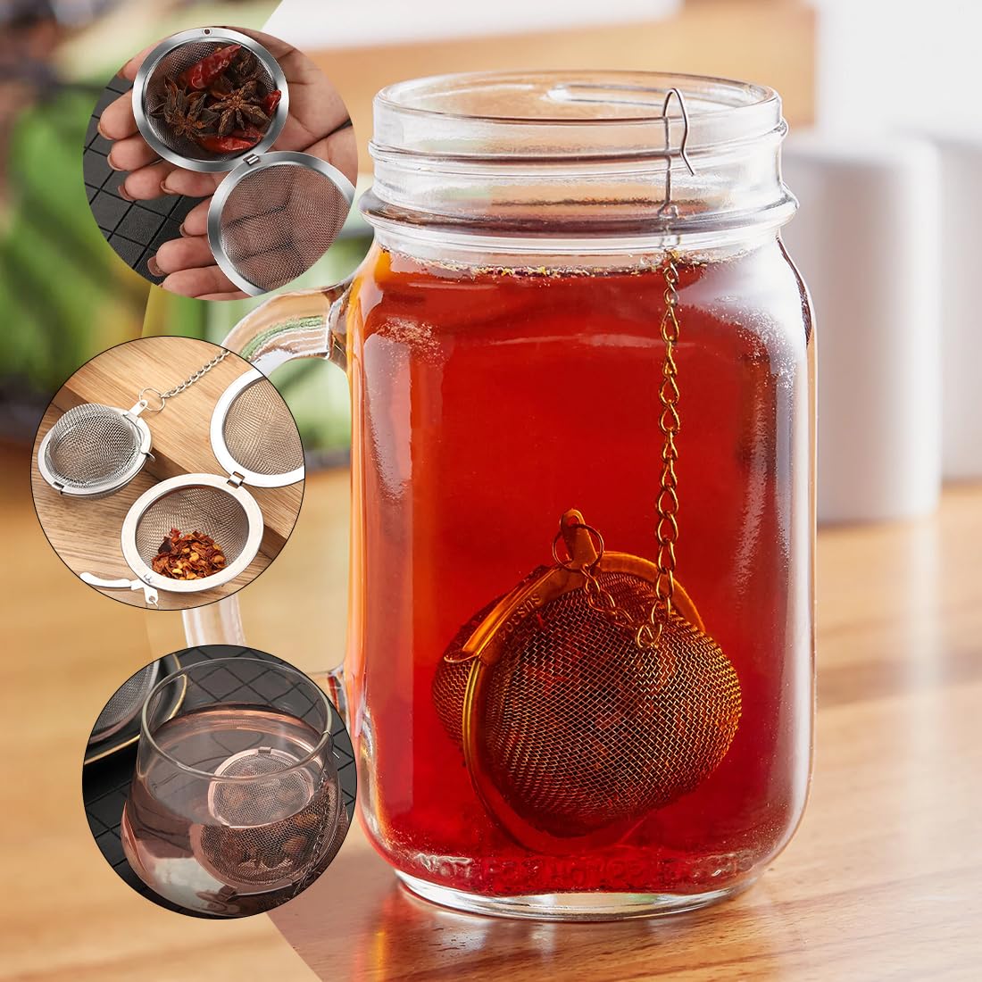 4 Piezas Bolas Infusor Bolas de Infusor de Colador de Té, Coladores de Té de Acero Inoxidable, Ø 4,5 cm, con Gancho de Cadena Extendido y Malla Extrafina, Colador de Té para Té Suelto