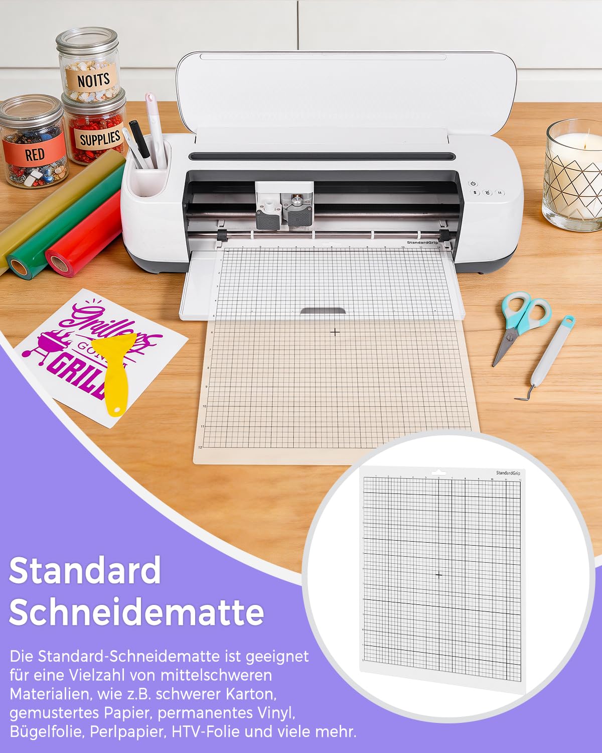Tapis de coupe vinyle pour Silhouette Cameo 5/4/3/2/1 (12 x 12 po, Lot de 6, Standard, Léger, Fort) – Accessoire pour plotter. Carré, Grille, Auto-adhésif, Tapis de coupe antidérapant.