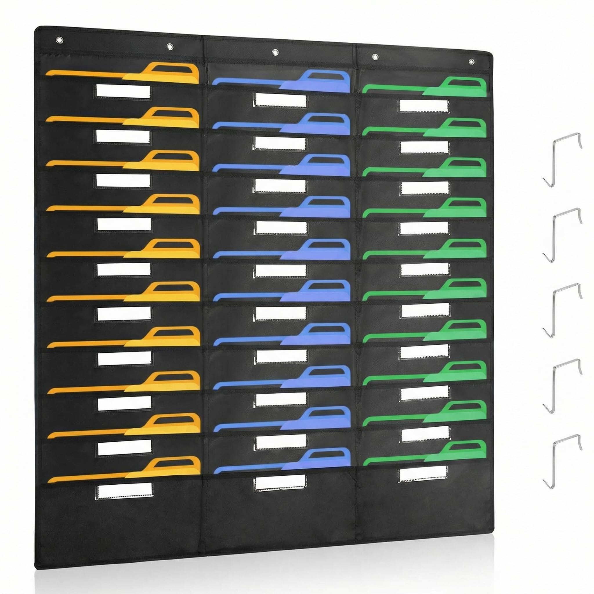 QWORK® 30 bolsillos almacenamiento de archivos, organigrama de bolsillo central, organizador de archivos colgante, con tarjetas y ganchos para aula, oficina y hogar