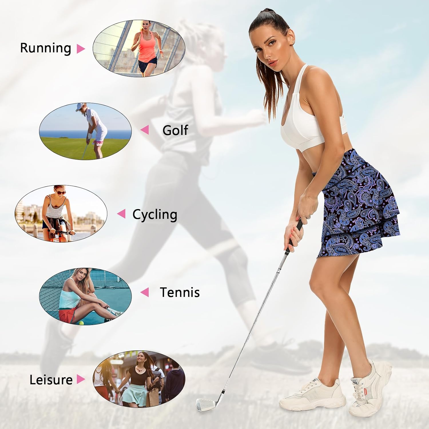 WOWENY Women's Athletic Pleated Tennis Skirt Ladies Active Layered Skort with Pocket Running Golf Skirt with Ruffle - Image 4