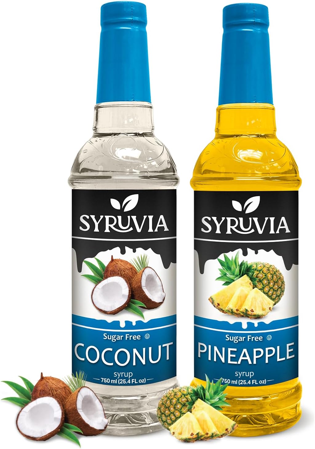 Syruvia Sugar-Free Pineapple & Coconut Syrup Variety Pack For Piña Colada Sugar-Free - 25.4oz - Perfect for Cocktails, Desserts, Italian Soda and More, Kosher and Gluten-Free.