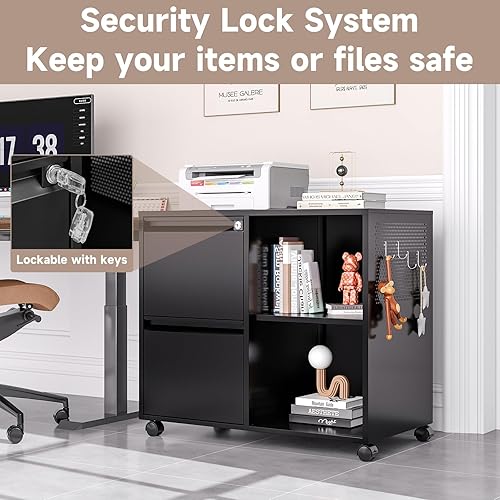 Miniatura 9 de AFAIF Archivador de 2 cajones, archivador lateral de metal con cerradura, archivador de bloqueo para organización de oficina en casa, gabinete de