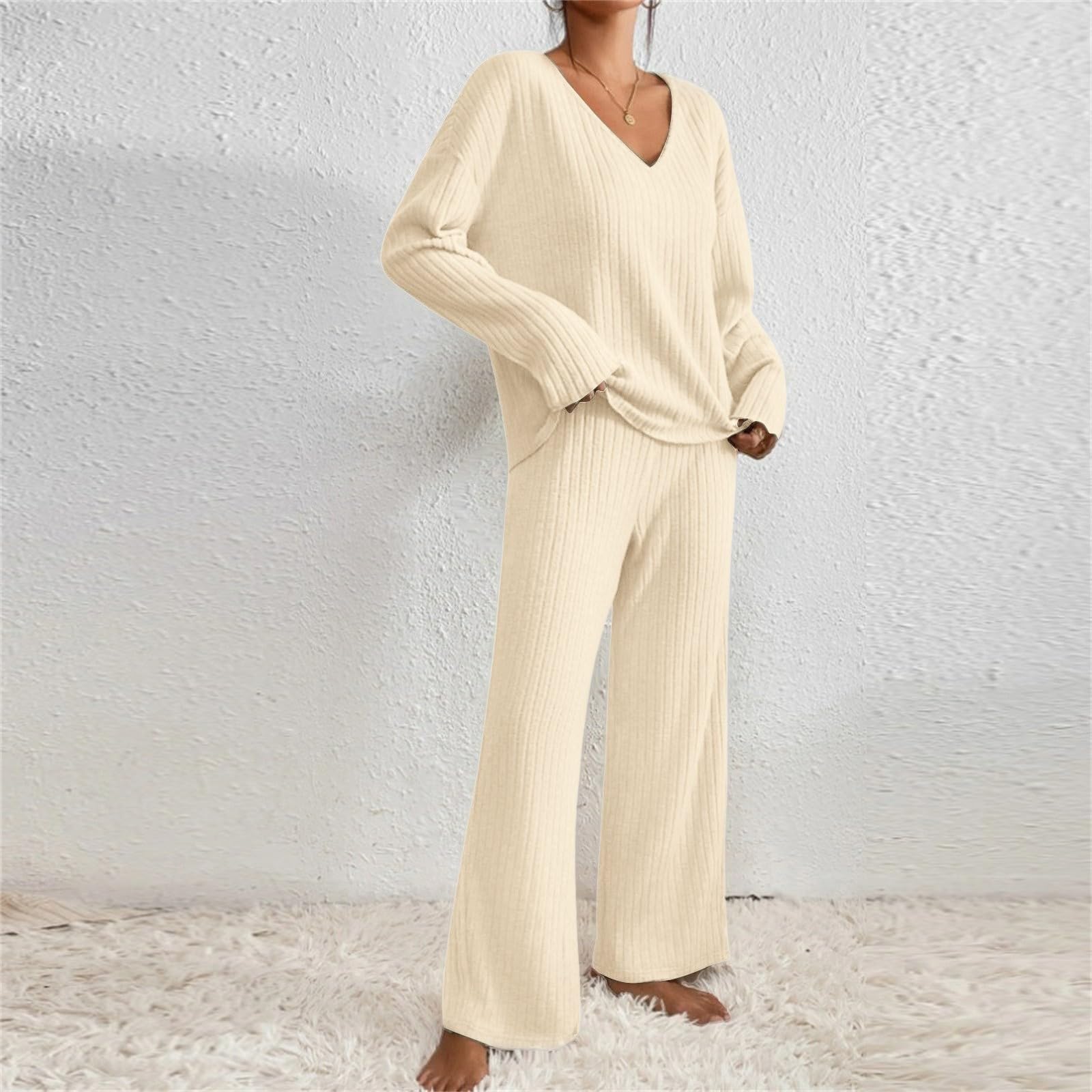 Completo Fitness Donna 2 Pezzi Completi Palestra Manica Lunga Scollo a V Completo Da Ginnastica Tuta Sportiva Casual Set Top E Pantaloni a Gamba Larga Tute Per Jogging Yoga Fitness Autunnale Invernale