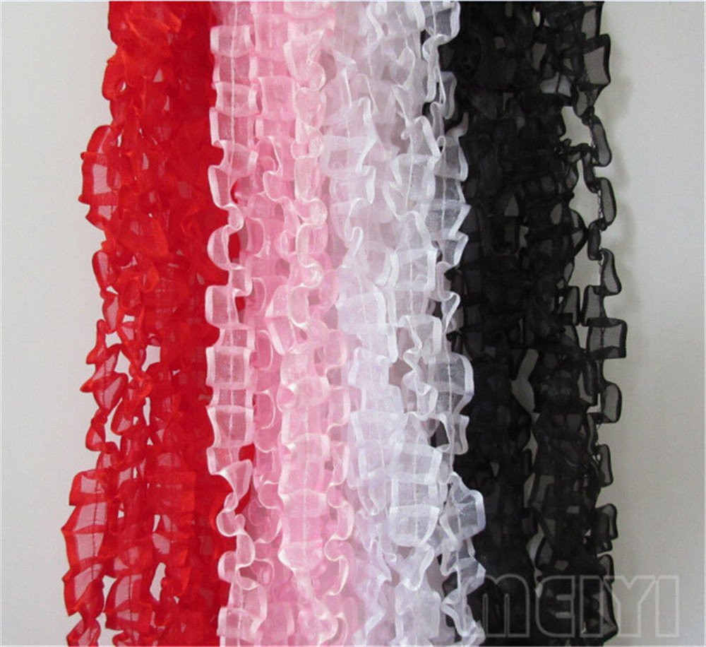 Qiuda Ruban En Organza Plissé Avec Bordure En Dentelle