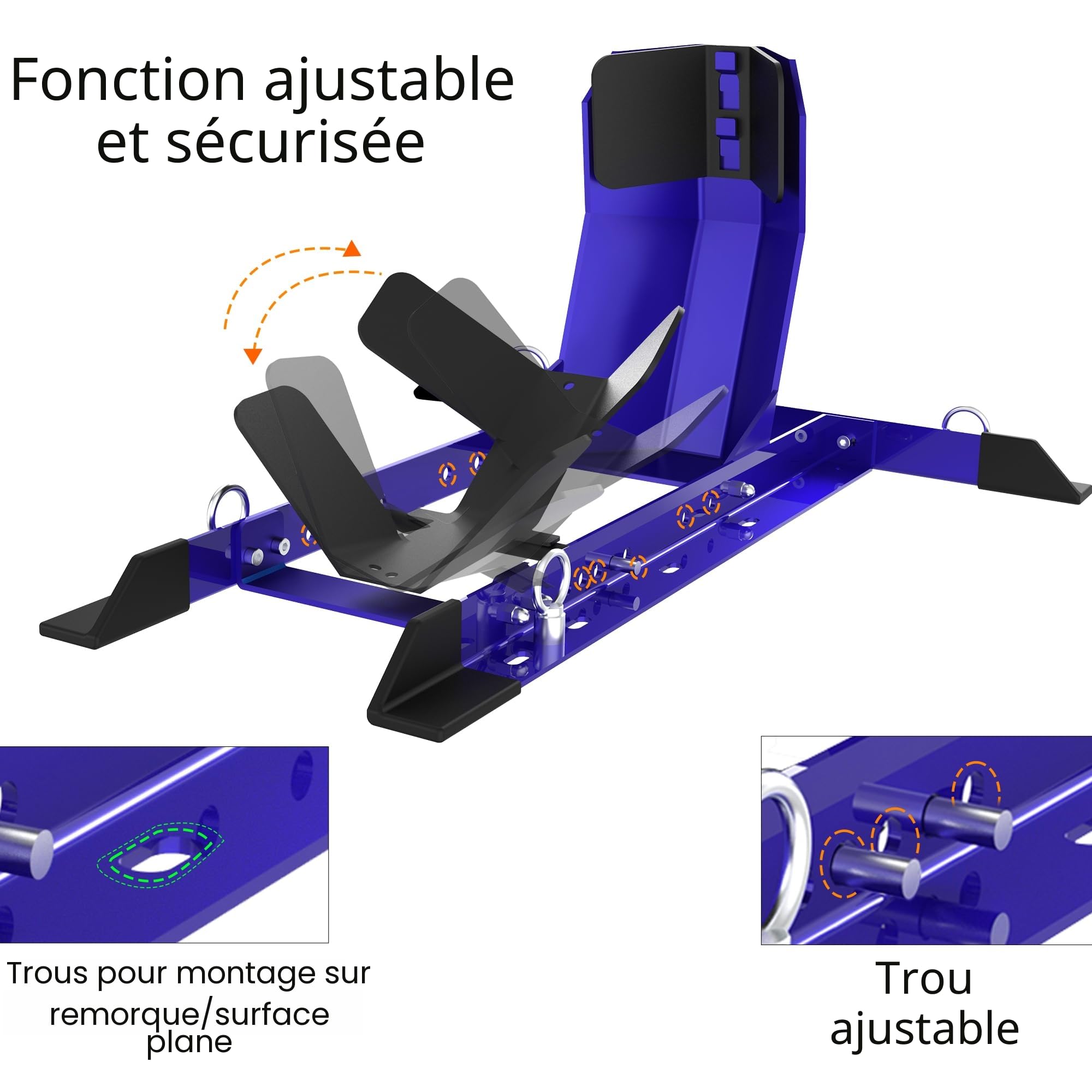GRAND PITSTOP Cale de roue universelle pour Crusier, Sports et Dirt Bikes, support de moto robuste pour remorque, entièrement réglable, amovible, cale de roue pliable. (taille des pneus de 33 cm à 66