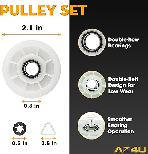Miniatura 3 de 4392067 Kit de reparación de secadora incluye 661570V 3387610 Correa de secadora y 279640 W10468057 Polea tensora y WPW10314173 W10756057 W10314171