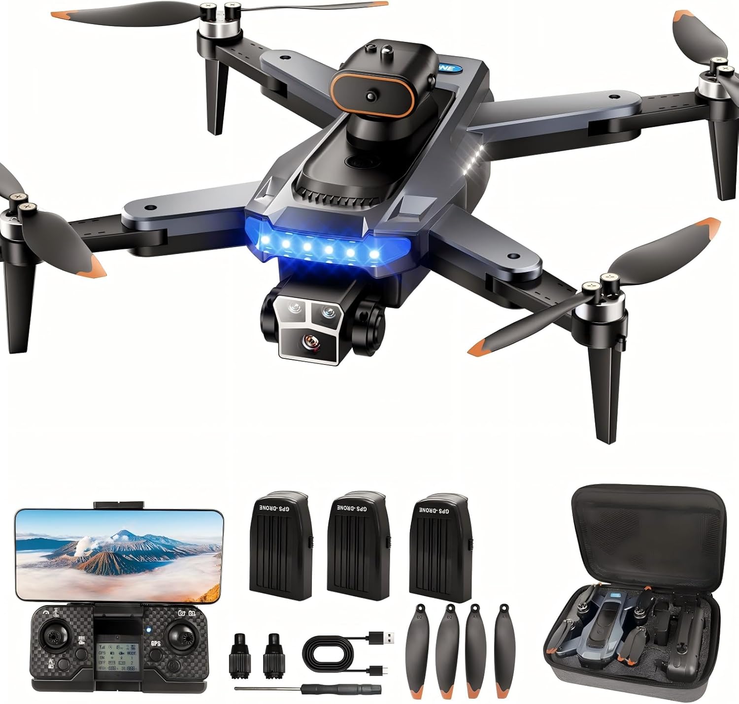 Drones with Camera for Adults 4K,GPS Droen with Brushless Motor,Auto Return,Follow Me/Auto Hover,Obstacle Alert,Foldable Drone with 3-Battery,Drone with Camer 4K for Beginners‌ Under 249g(Age14+)(Black)