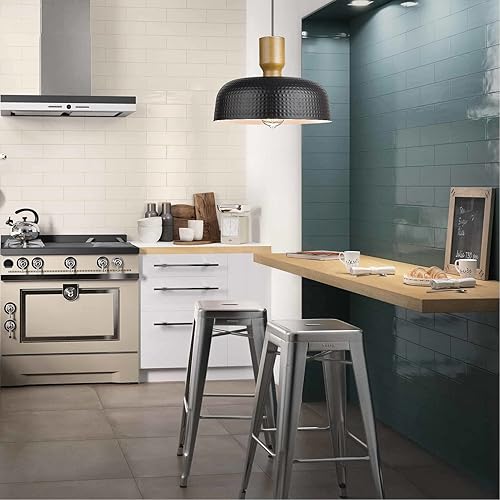 Miniatura 3 de Darkaway Lámparas colgantes industriales para colgar en el techo con pantalla de metal martillado, lámpara colgante negra para iluminación de isla