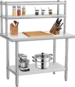 Stainless Steel Table with Overshelves, 30" X 24" Commercial Work Tables with 30" X 12" Shelf, Metal Kitchen Prep Table_ Shelving Combo