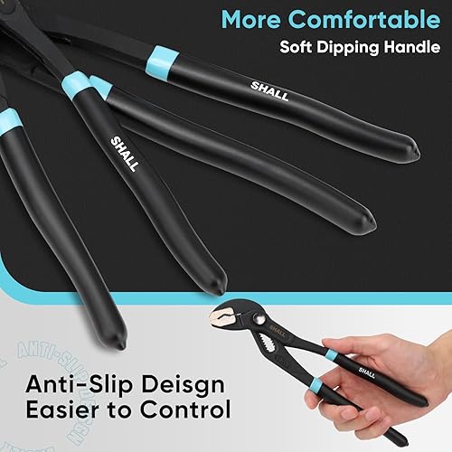 Miniatura 5 de SHALL Juego de 3 piezas de alicates de junta de ranura (12, 9-12, 7 pulgadas), alicates para bomba de agua con bloqueo de presión en acero Cr-v,