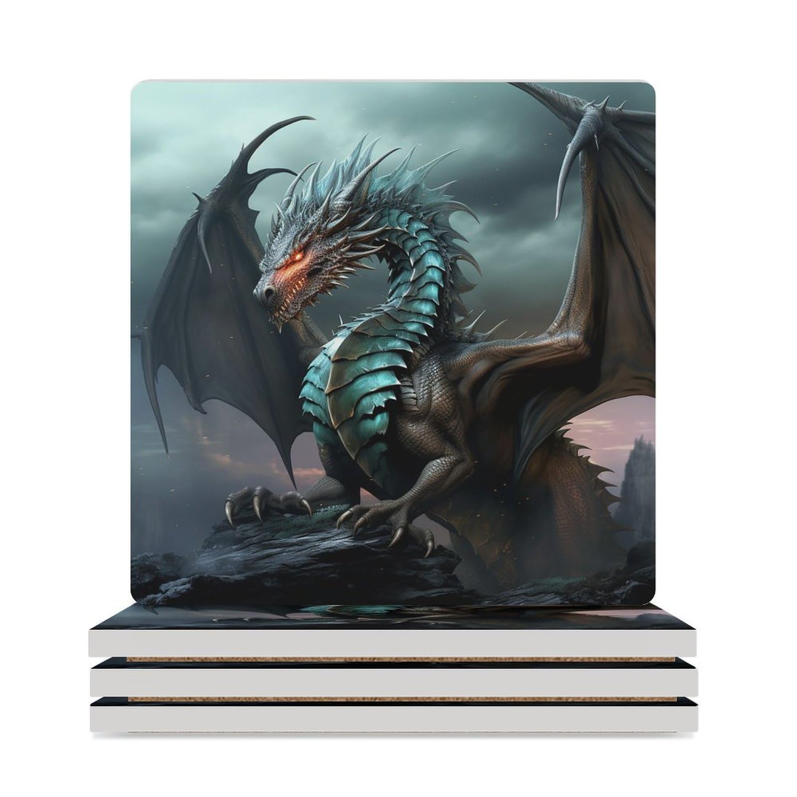 Dessous de verre réutilisables et lavables motif dragon cool