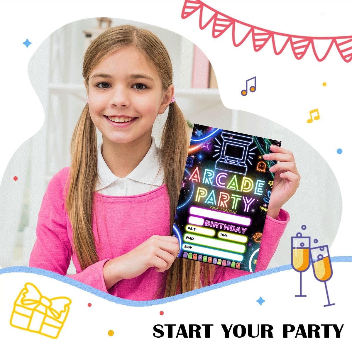 その他 Invitation Wybgno Arcade Birthday Party Invitation 20 Glow Gaming Arcade