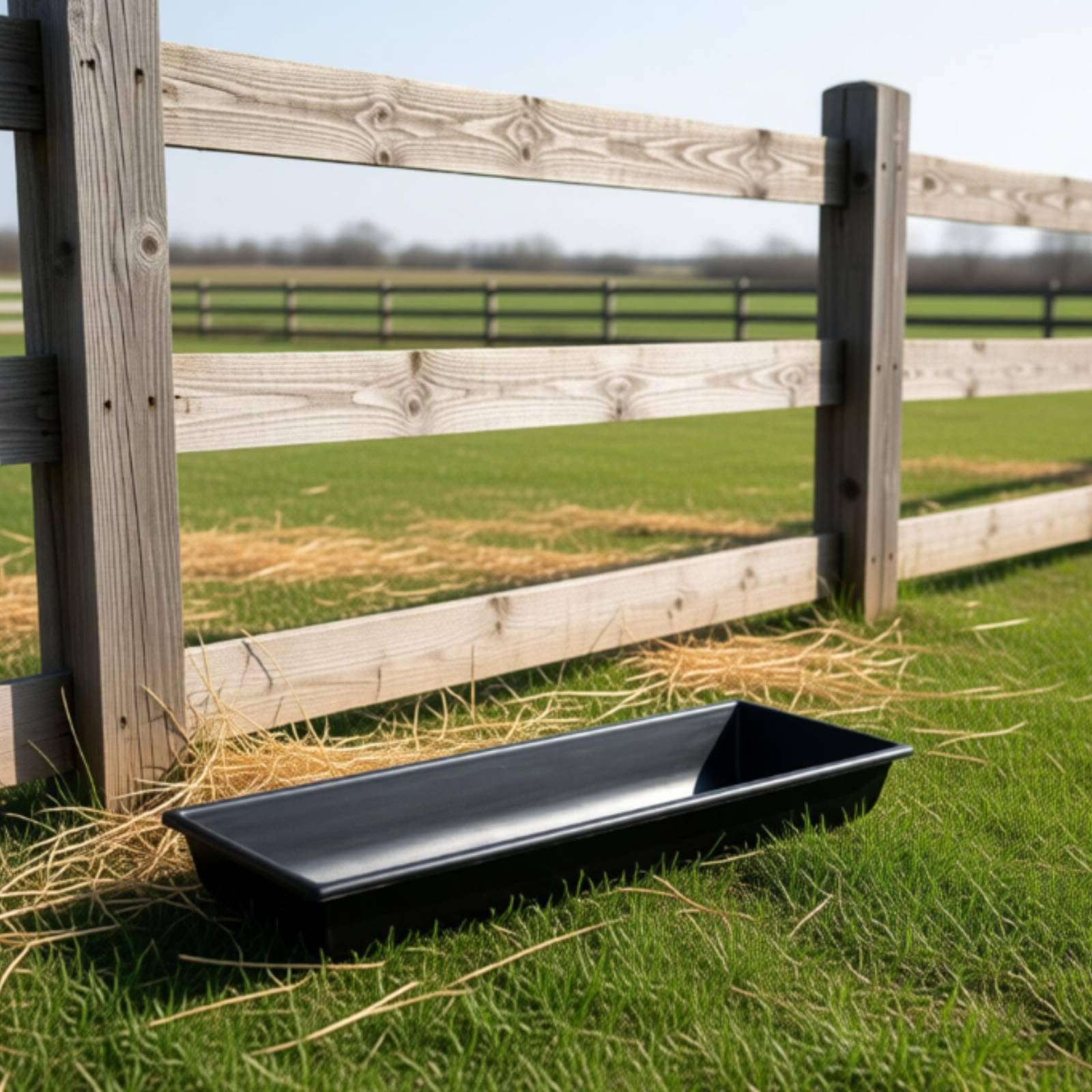 Gralara Vasca di Alimentazione in Plastica Mangiatoia Facile da Pulire Abbeveratoio per Agricoltori, Fattoria, Array, Nero, Versione Normale
