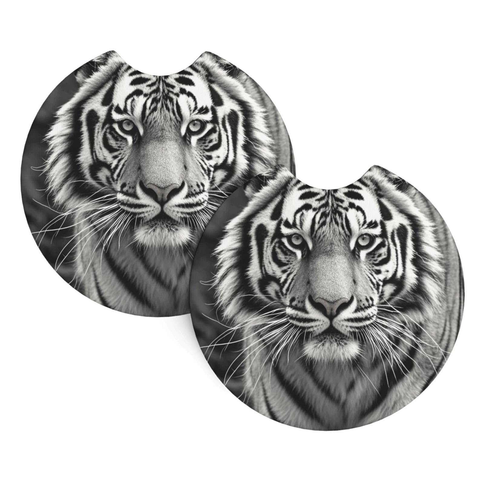 2 Pack Car Coaster for Cup Holders Black and White Tiger Car Cup Coaster 2.7" Neoprene Non-Slip Automotive Cup Mat Universal Auto Car Interior Accessories for Women Men Cup Pad