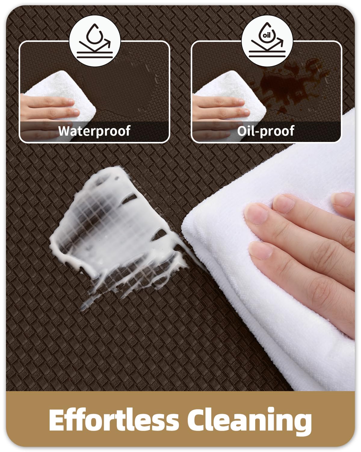 Color&Geometry Tappeto da Cucina Antifatica - 44x200cm, Imbottitura Morbida in Memory Foam, Impermeabile, Resistente all‘Olio e Antiscivolo, Ideale per Zona Lavello, Piano Cottura e Lavanderia,Marrone