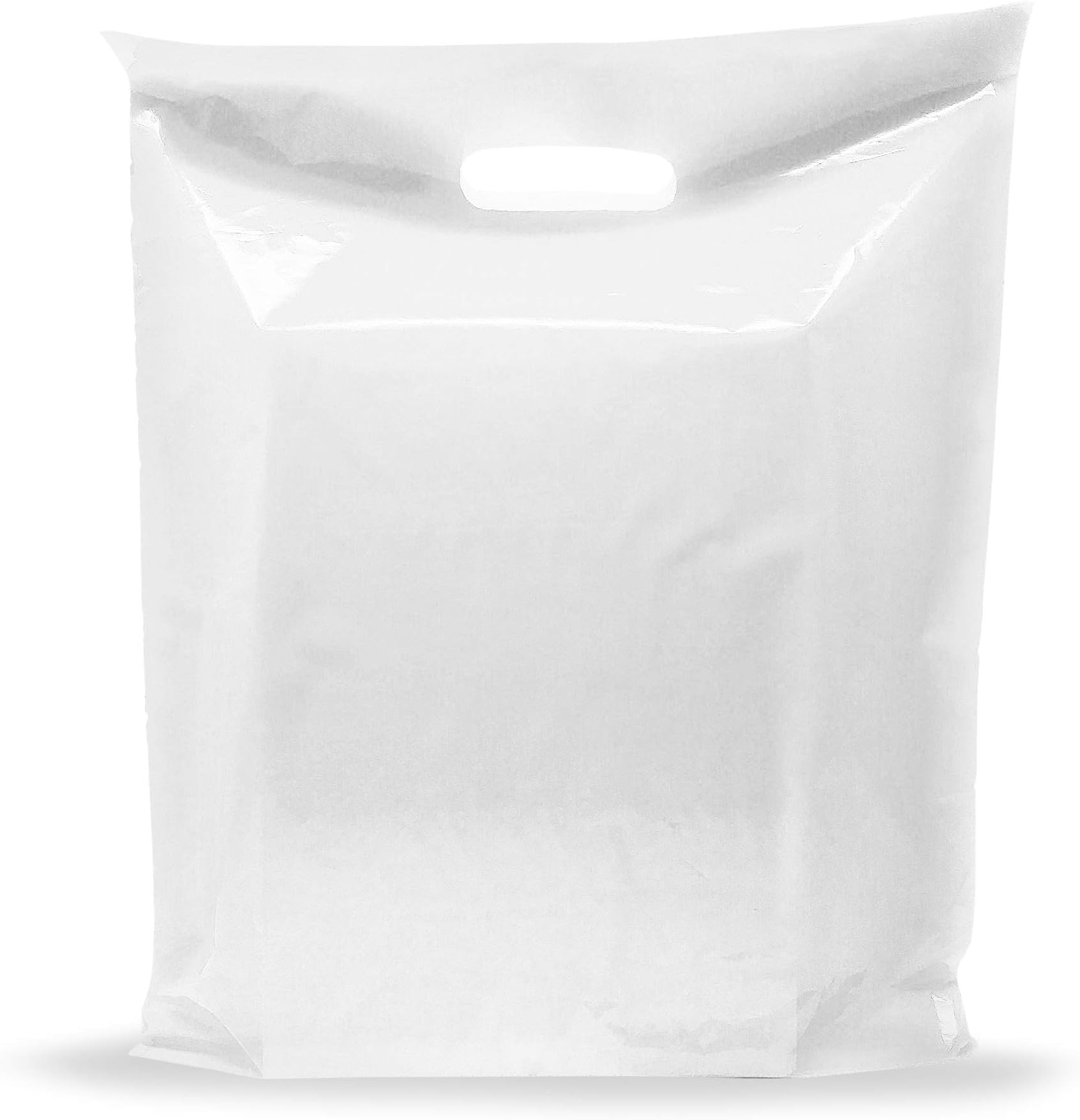 White Merchandise Plastic Shopping Bags - 100 Pack 9" x 12" with 1.5 mil Thick - Die Cut Handles - Perfect for Retail, Party Favors, Birthdays, Children Parties - Color White - Recyclable