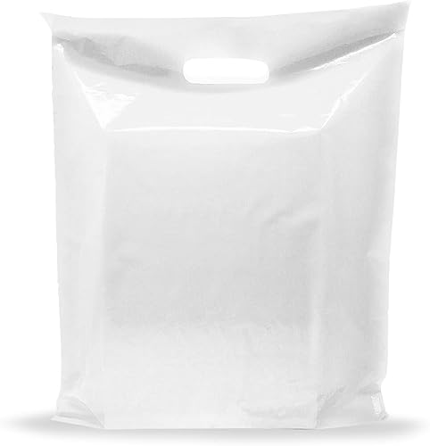 White Merchandise - Bolsas de plástico para compras, paquete de 100 unidades de 9 x 12 pulgadas con 1.5 mil de grosor, asas troqueladas, perfectas