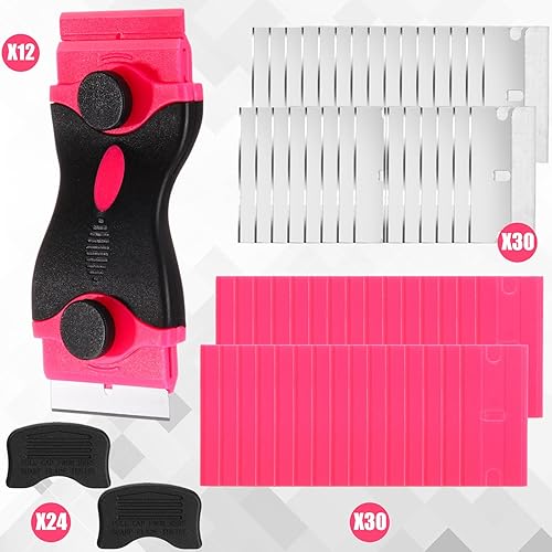 Miniatura 4 de WILLBOND Juego de 72 herramientas de raspador de doble hoja de afeitar, 12 piezas 2 en 1, 60 cuchillas de metal y plástico para calcomanías,