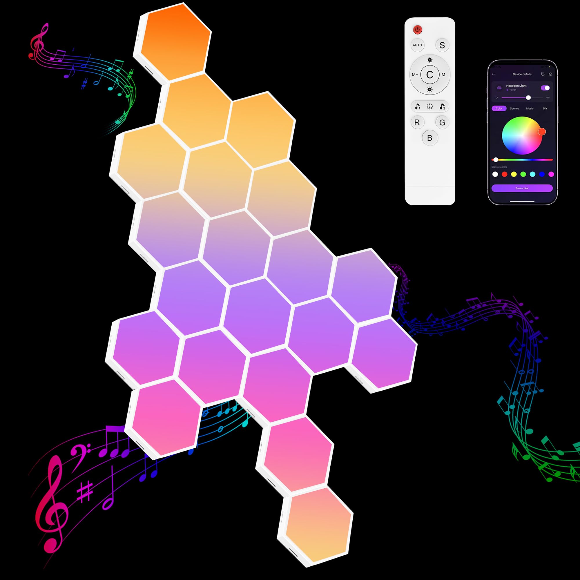 20 Pack DIY Hexagon LED Lights, Music Sync RGB Gaming Lights with APP Smart Wall Lights for Bedroom Living Room Decor