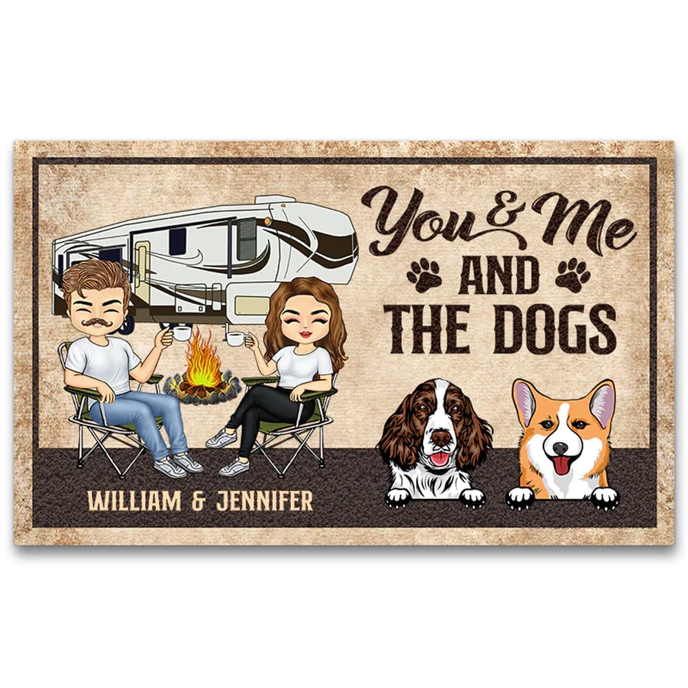 QDArtStore Personalized Camping You & Me and The Dogs Doormat Birthday Gift for Wife from Husband Doormat Gift for Camping Couple Camping Lovers,