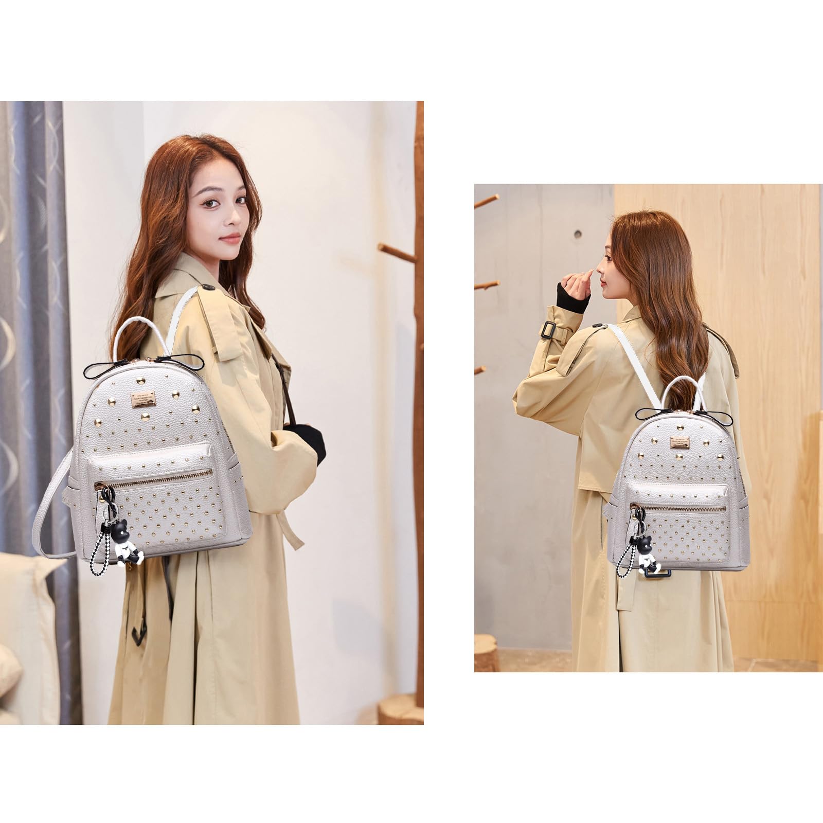 AINUOEY Donna Borse a Zaino Borsa a Zainetto Elegante Tracolla Zaini Firmate Marca Zainetti Antifurto PU pelle 76601 1 pz Bianco