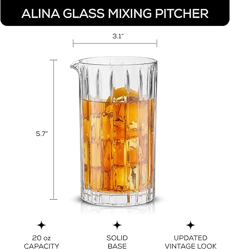 Miniatura 2 de JoyJolt Jarra de vidrio mezclador - Alina cristalería acanalada. Vaso de vidrio para mezclar cóctel de 20 onzas, vidrio de agitación de cóctel Art