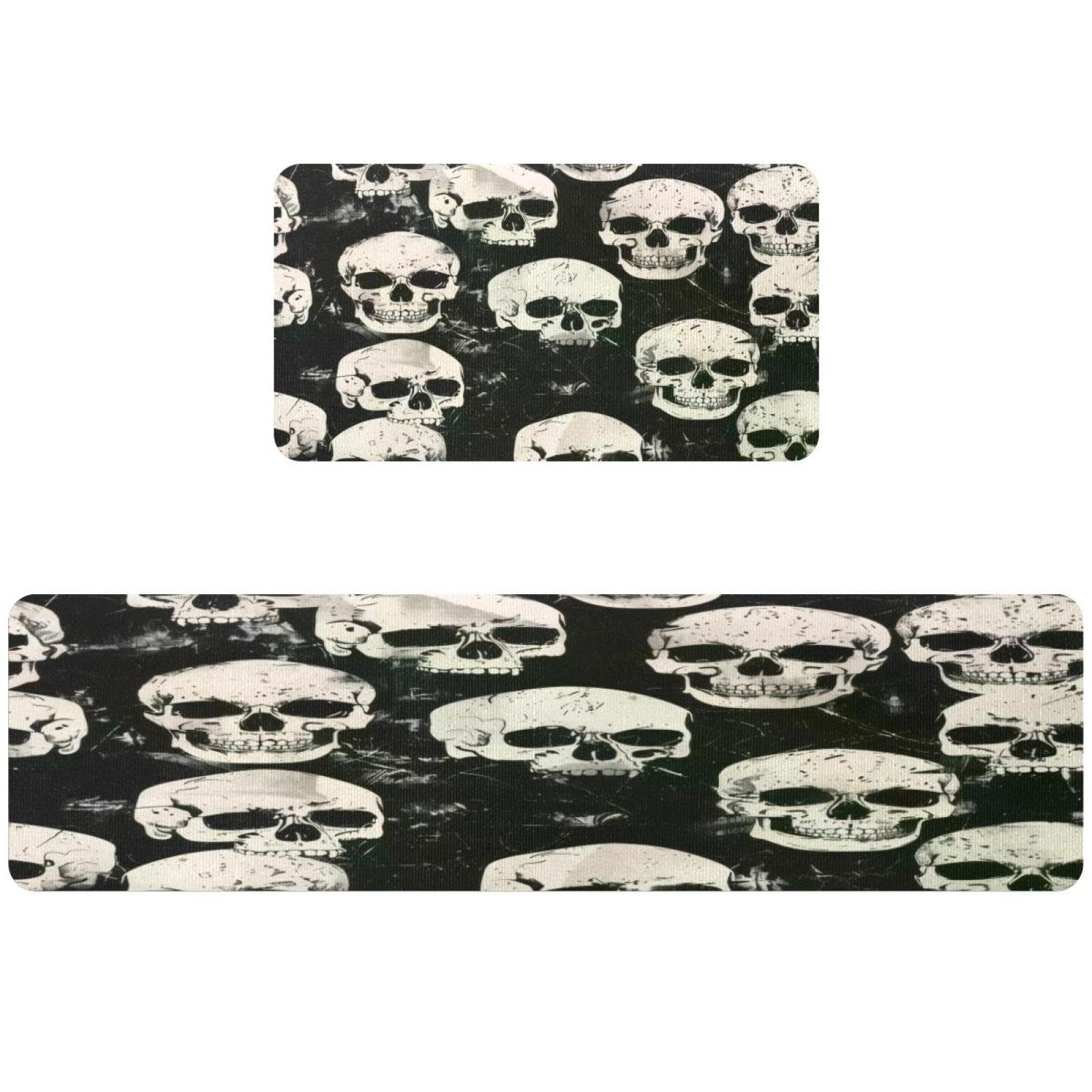 Tapis de cuisine absorbant pour buanderie style Grunge Skull 2pcs