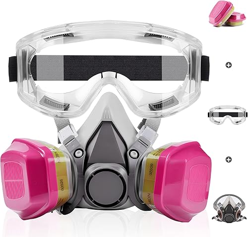 TECENVAA Máscara respiradora de media cara máscara de gas - Máscara respiradora con filtros - Máscara antipolvo reutilizable con gafas - Máscara