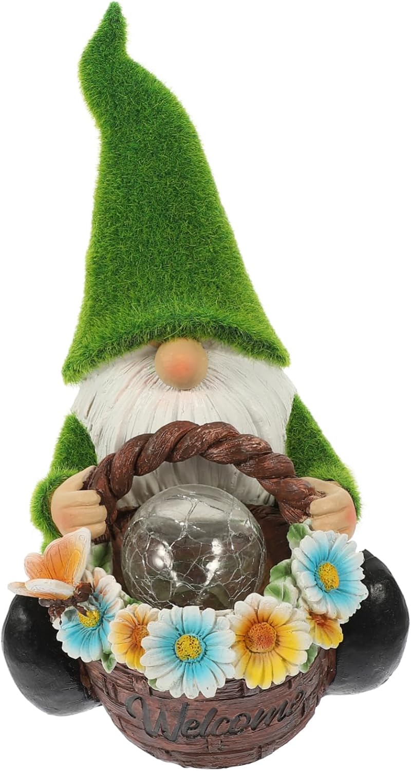 MERRYHAPY Resin Garden Gnome Statue with Solar Light Glowing Lawn Decor for Patio and Outdoor Resin Figurine for Garden Adornment and Night Illumination