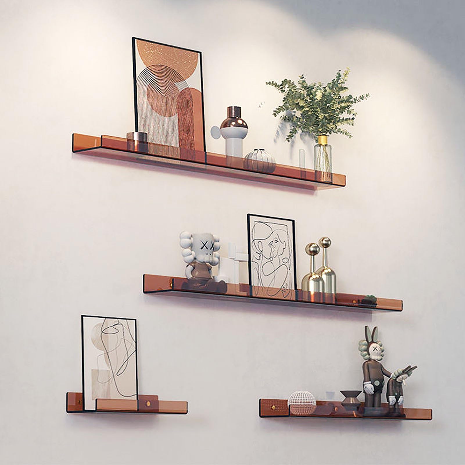 Scaffali in Acrilico, Mensola sospesa da Parete, mensole portaoggetti da Bagno Spesse 5 mm, Organizer espositivo(Tea Color,40x12cm)