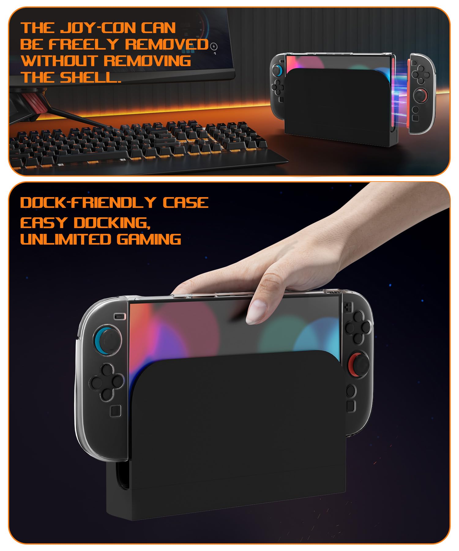 Etui dokujące Teyomi kompatybilne z Nintendo Switch 2, przezroczysta osłona ochronna kompatybilna z Nintendo Switch 2, 2 ergonomiczne osłony TPU na Joy-Con i 8 uchwytów kciukowych (przezroczyste)