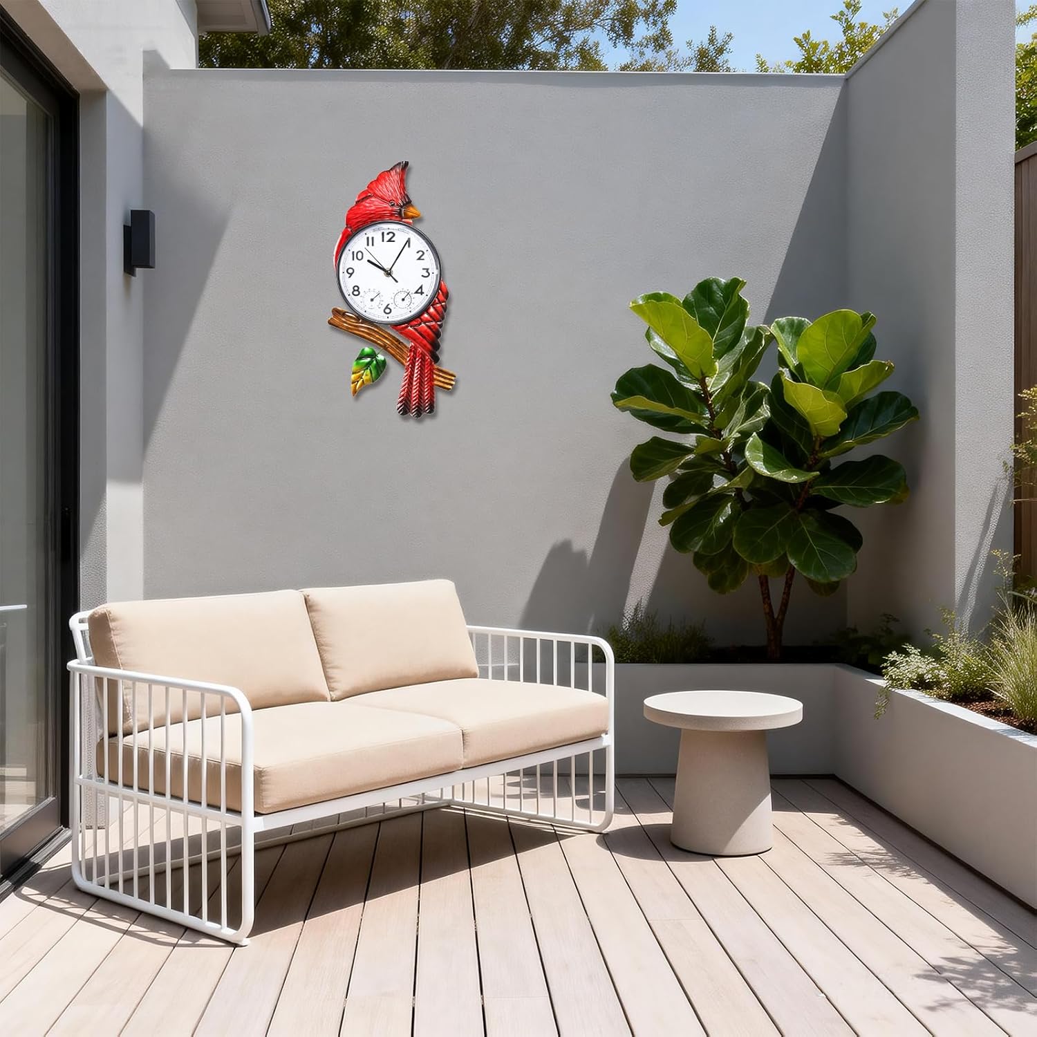 MUMTOP Cardinal Outdoor Clock Waterproof, 15.35 Inch Outside Wall Clock with Thermometer Combo for Patio Pool Garden Home Decor