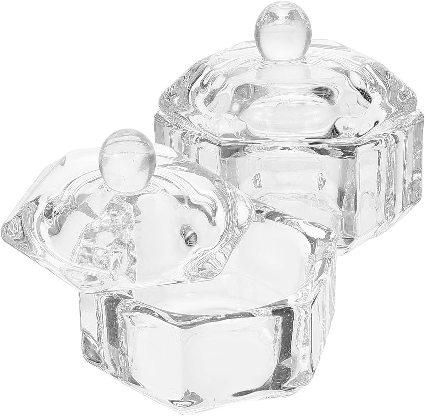 Hexagonal Crystal Glass Pen Cleaning Cup with Lid - 2 Pack Dappen Dish for Nail Art, Calligraphy, Brush and Ink Washing - Artist & Nail Tech Supplies