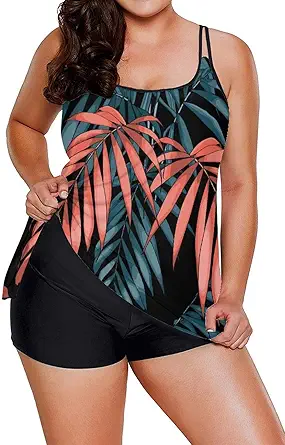B2prity Tankini Swimsuits for Women Plus Size Two Piece Bathing Suits Tummy Control Long Torso Tank Tops with Shorts