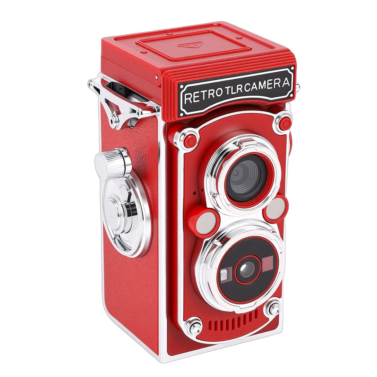 Vintage Digital Camera, Retro TLR Style 24M 2.7K Auto Focus Digital Camera with Hand Crank Operation, for Travel Daily Recording Photography (Red)-image-45